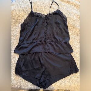 H&M Dark Navy Satin Lace Pajama Set